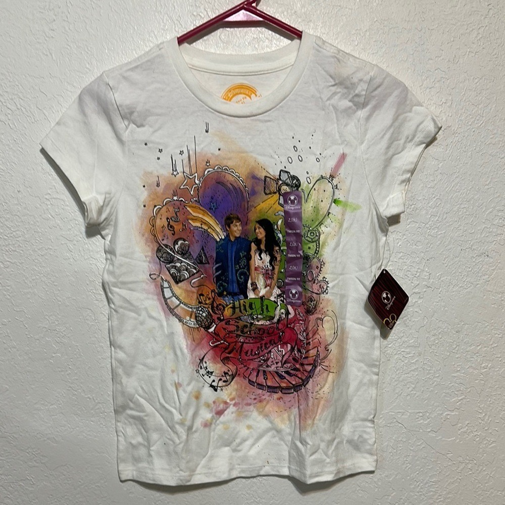 Disney Store High School Musical White Graphic Tee Troy Gabriella Tween L 14 NWT
